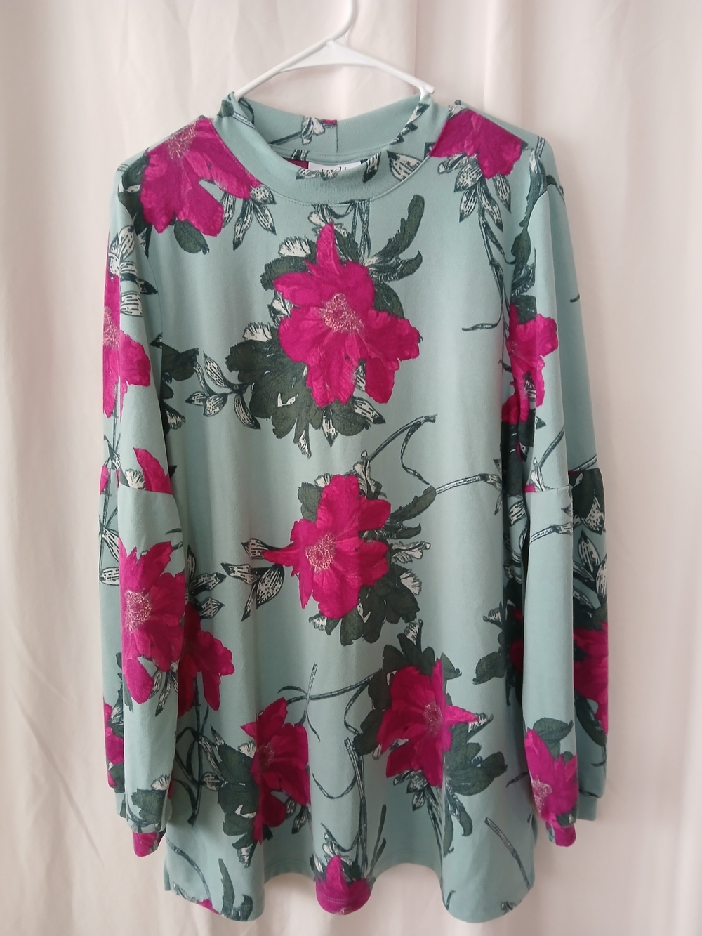 Studio Mint Green Long Sleeve Top with Fuchsia Floral Print
